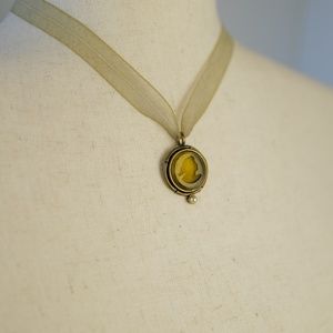 Vintage EXTASIA Carved Inverted Cameo Necklace Hallmarked with Maker Mark